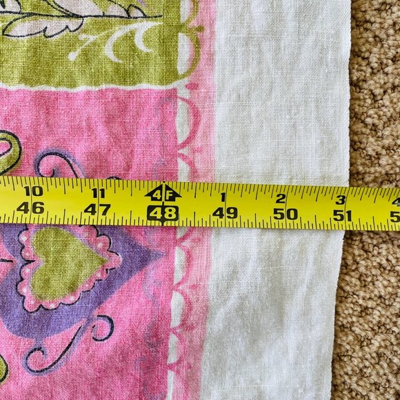 Vintage MCM Tablecloth Linen Easter Queen King Retro Purple Pink  Size 51 x 67 - Picture 5 of 7